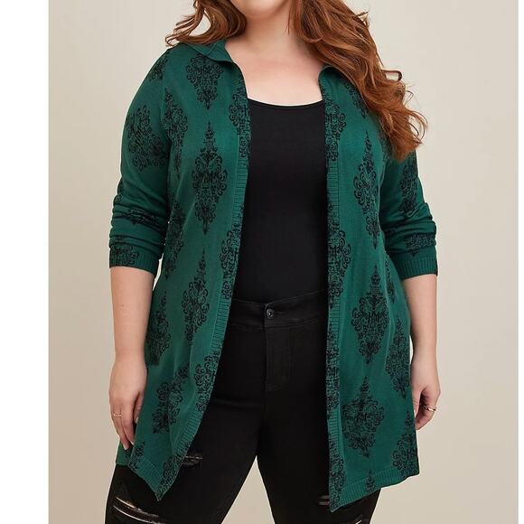 Torrid Disney Haunted Mansion Wallpaper Print Hooded‎ Open Cardigan Sweater 3X - Picture 1 of 4